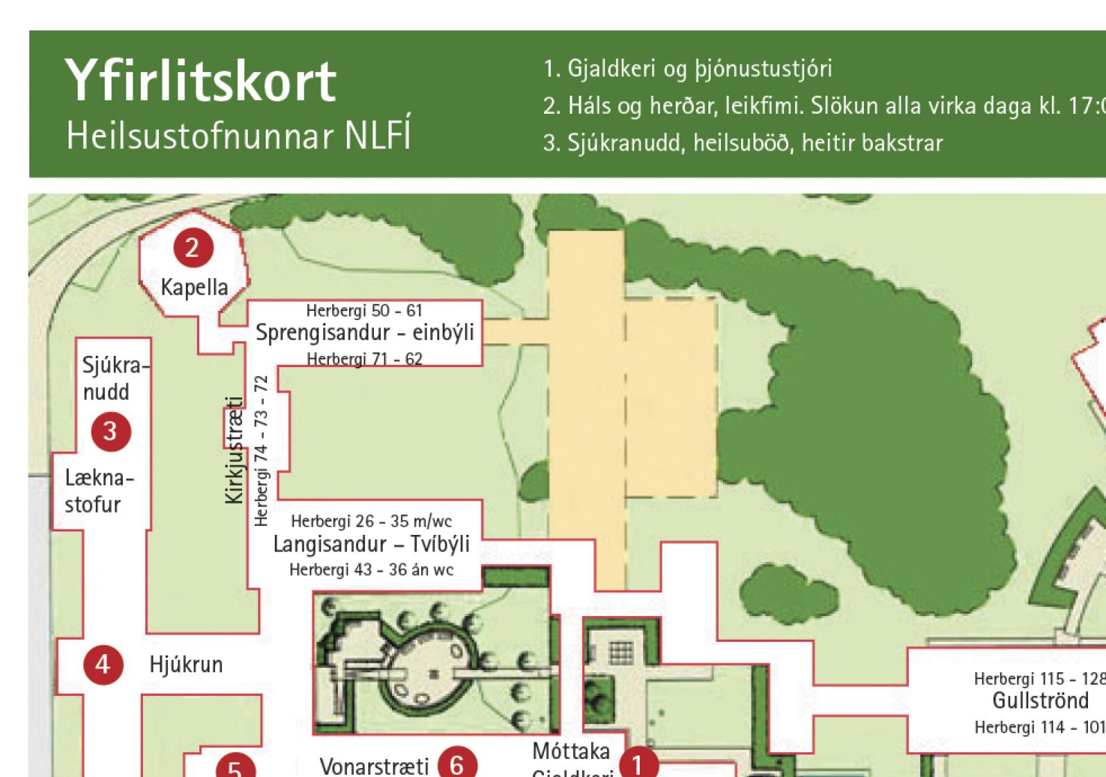 Yfirlitskort af Heilsustofnun NLFÍ